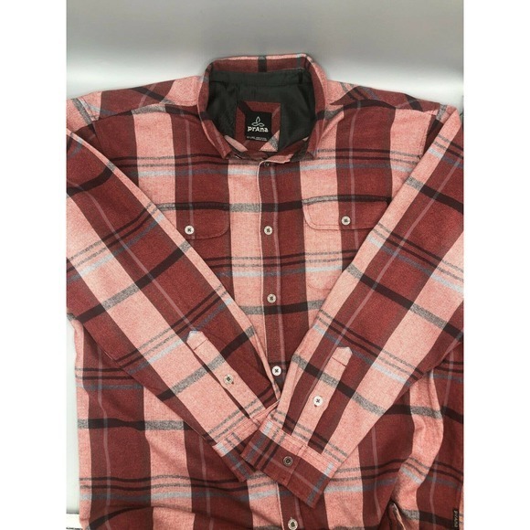 Prana Flannel Shirt Mens Size 2XL Brick Red Plaid - Picture 7 of 12